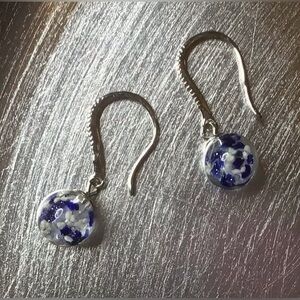 🤍💙 NOGU Lapis Flame .925 Sterling Silver Firefly Glass Huggie Earrings 💙🤍